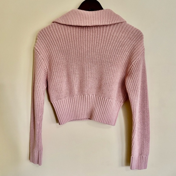 Dynamite| Pretty Pink Mock Neck 1/4 Zip Cropped Sweater Sz XS - Picture 4 of 5